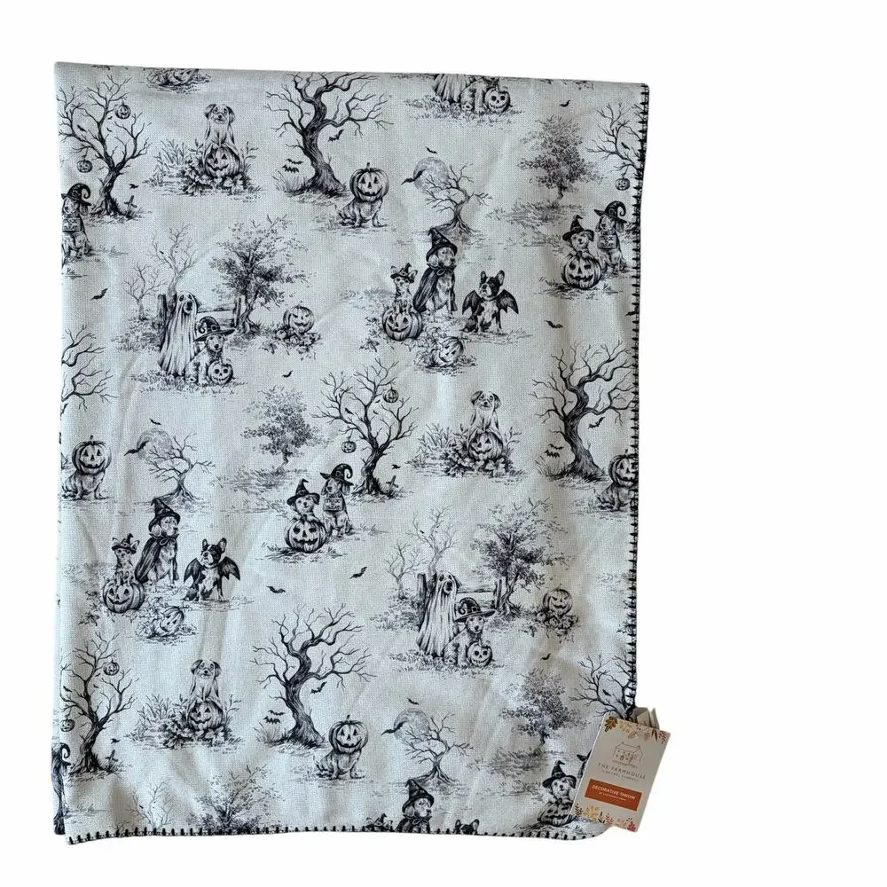 Farmhouse by Rachel Ashwell Halloween Throw 50x70 Bark O Ween Faux Fur Back NEW